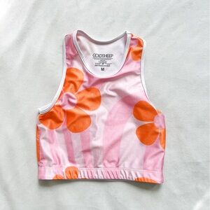 Goldsheep Vibrant Pink and Orange Floral Crop Top Sports Bra - Medium,